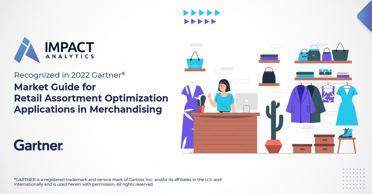 ImpactAnalytic's tweet photo. We are proud to be recognized by #Gartner® as a representative vendor in 2022 Market Guide for Retail Assortment Optimization Applications in Merchandising. Learn more at https://t.co/pvl7CVqL5s

#recognition #marketguide #assortmentplanning #Retail #ArtificialIntelligence https://t.co/QdGoLSJfQY