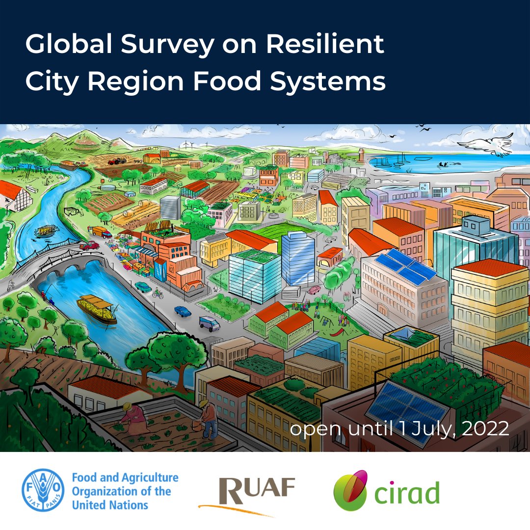 Still time to to complete the @FAO-@RUAF-@CIRAD survey on Resilient City Region Food Systems 👉 bit.ly/3m11ier Please share! Findings will inform lessons on building the resilience to multiple shocks and stresses, including climate events, interstate conflict, pandemic.