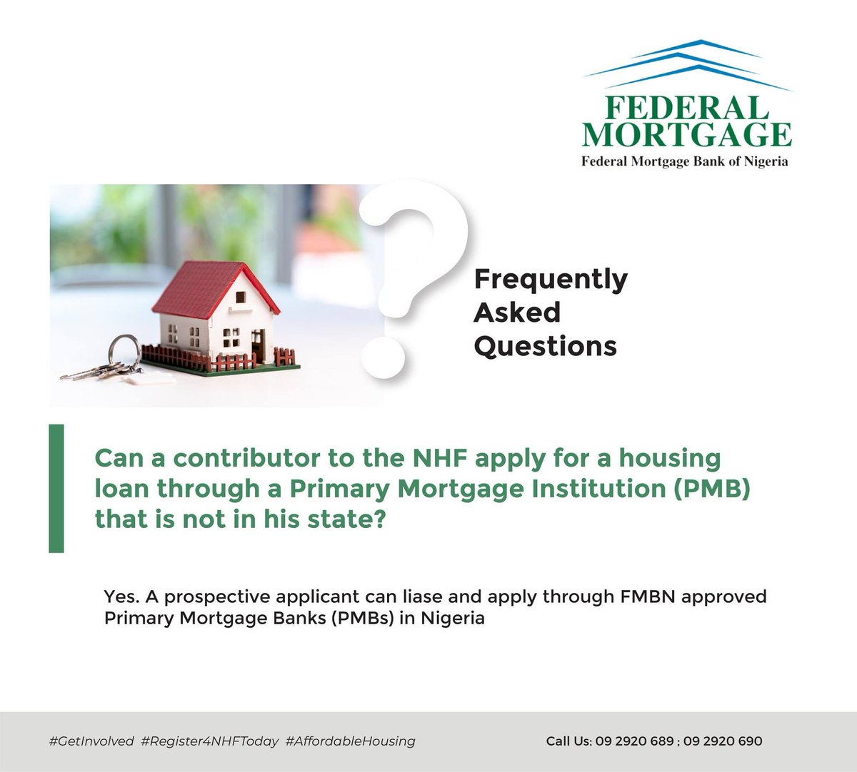 fmbnnigeria's tweet photo. Here are some answers to Frequently Asked Questions about the National Housing Fund (NHF) Scheme. You can visit our website at https://t.co/KYUWw4bhnN for more information.
#ABetterNHF #ABetterFMBN #AffordableHousing #ImprovedServiceDelivery #EveryoneDeservesAHome https://t.co/KiY9pdVaa1