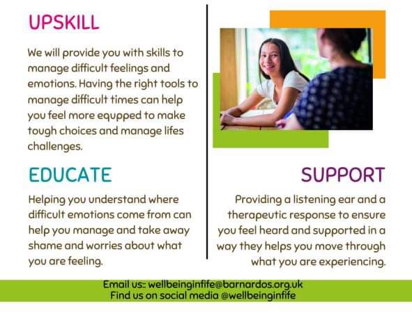 Our North Glenrothes Community (@glenrothesour) on Twitter photo Barnardo's Mental Health & Wellbeing Service in the Glenrothes area for Young people from 5 to 26.
Email: wellbeinginfife@barnardos.org.uk
#Plan4GlenrothesArea #Glenrothes #loveglenrothes #RediscoverGlenrothes
#itsoktotalk #ItsOkNotToBeOk #EveryMindMatters Barnardo's Mental Health & Wellbeing Service in the Glenrothes area for Young people from 5 to 26.
Email: wellbeinginfife@barnardos.org.uk
#Plan4GlenrothesArea #Glenrothes #loveglenrothes #RediscoverGlenrothes
#itsoktotalk #ItsOkNotToBeOk #EveryMindMatters