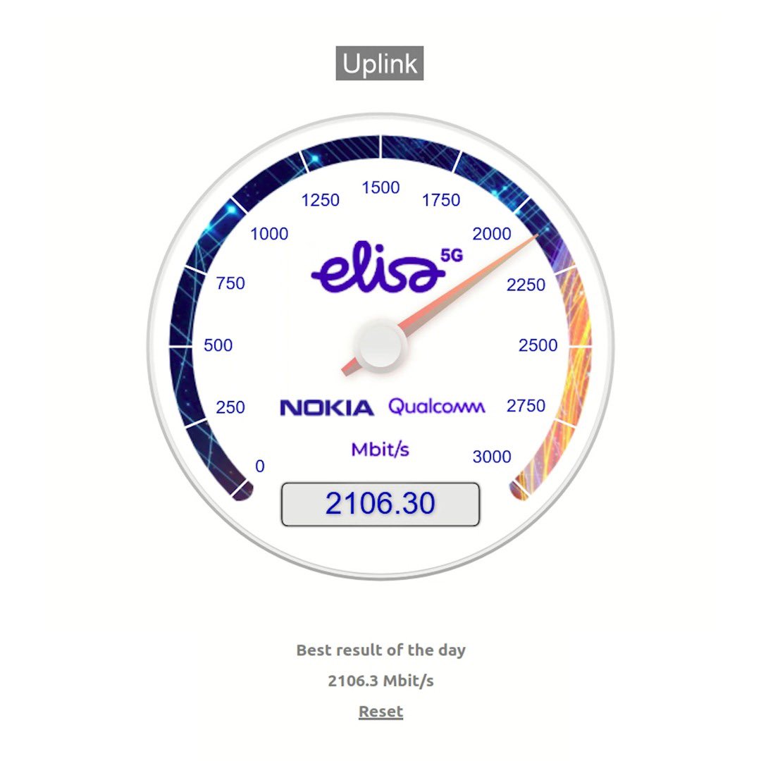 New #5G milestone! <a href="/ElisaOyj/">Elisa</a> and <a href="/nokia/">Nokia</a> reached an astonishing uplink speed of 2,1 Gbps in Elisa´s commercial 5G network in Tampere! The record was performed in Nokia Arena utilizing 26 GHz mmW spectrum and @QualcommEU devices. #Elisa5G