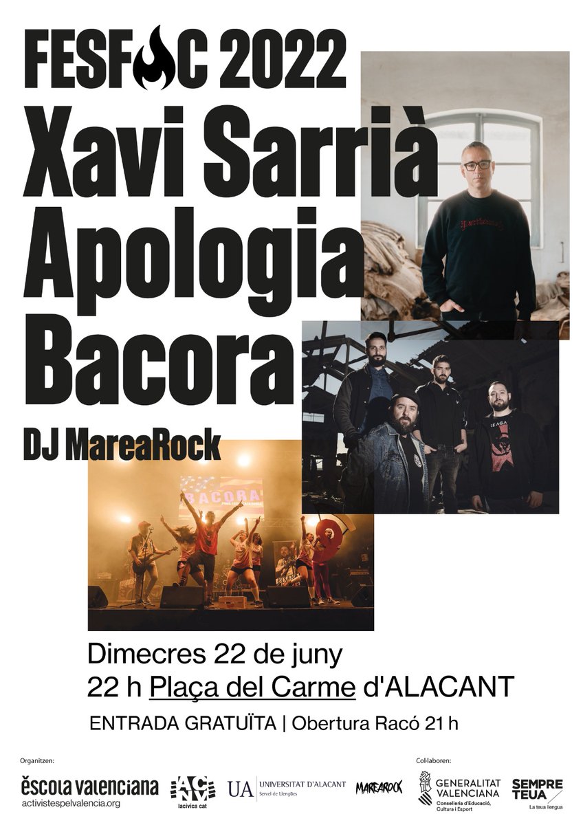 escolatv's tweet photo. Un any més, arriba el #Fesfoc a l'Alacantí, amb motiu de les Fogueres de Sant Joan! 🔥
Aquesta vesprada: Christian Penalba a Sant Joan d'Alacant.
Demà, @xavisarria, @ApologiaGrup i @bacorapunk a Alacant! https://t.co/8MV5PrCOAH
