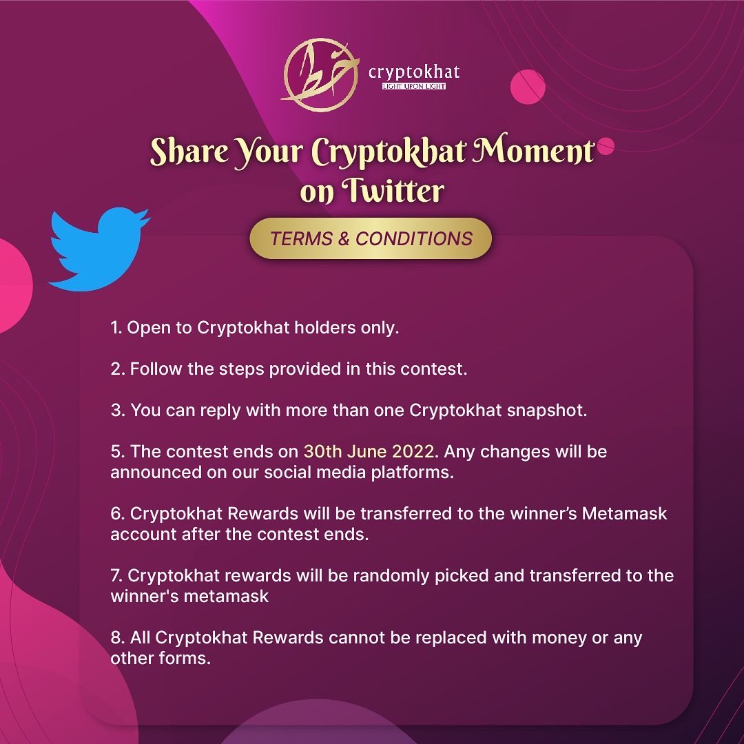 Great news to our holders!

🎁5 Cryptokhats to be won🎁

To Enter:
1️⃣ Like &amp; RT this post
2️⃣ Follow @thecryptokhat
3️⃣ Tag 3 friends 
4️⃣ Share your best snapshot of your Cryptokhat and post it here with its ID token as caption (example: #1450)

Thread 
#nft #opensea #nfts #freenft