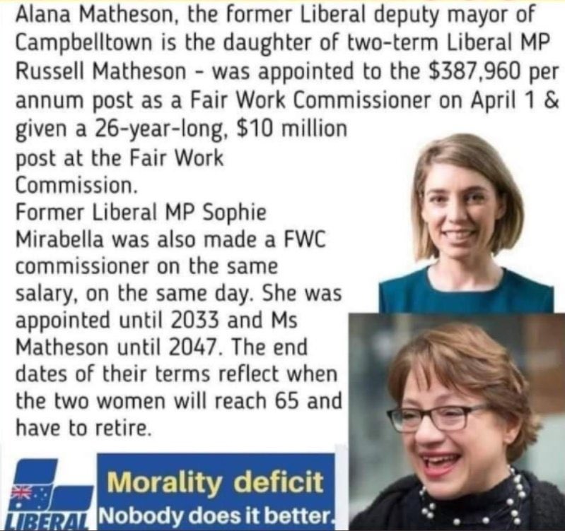 Peter Murphy (@peterwmurphy1) on Twitter photo <a href="/sallymcmanus/">Sally McManus</a> @SallyLawry Agree completely. How can a Govt appoint someone (anyone) to the Fair Work Commission for a 26yr contract? Can the new AUS Labor Govt overturn these blatantly partisan appointments? These actions by the Morrison Govt in its dying days were an insult. 😠 #auspol <a href="/sallymcmanus/">Sally McManus</a> @SallyLawry Agree completely. How can a Govt appoint someone (anyone) to the Fair Work Commission for a 26yr contract? Can the new AUS Labor Govt overturn these blatantly partisan appointments? These actions by the Morrison Govt in its dying days were an insult. 😠 #auspol