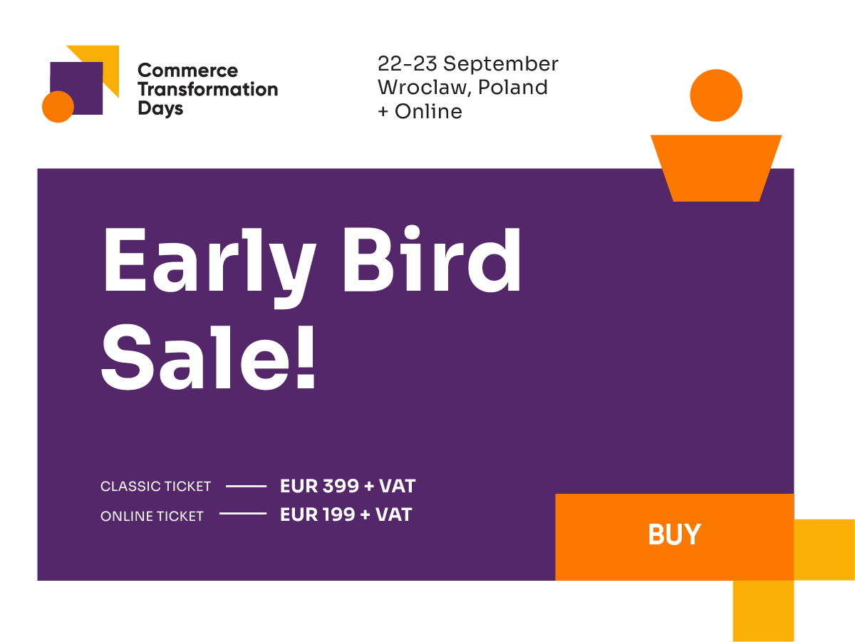 CTD_event's tweet photo. 📣 #TicketsOnSale! 🎉 Until July 10th, you can buy your #ticket to #CommerceTransformationDays with an #earlybird discount!
#Event details & #tickets available here
👉 https://t.co/MmixPu3sLx https://t.co/cq4W5emCrg
