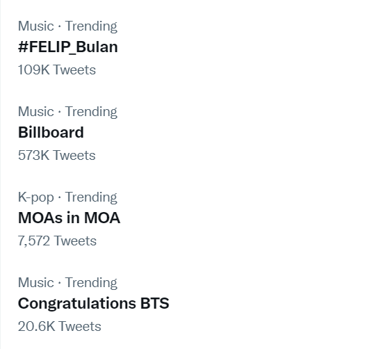 ATIN_HKOfcl's tweet photo. This showed up on HK Trends for you!

We can feel it! Manifesting that sooner or later the #FELIP_Bulan will be on @billboard for hot trending songs!

Just keep hyping the tags. ENGAGE to all #FELIP's B/ulan related topics. @felipsuperior https://t.co/2JVD85D6RF