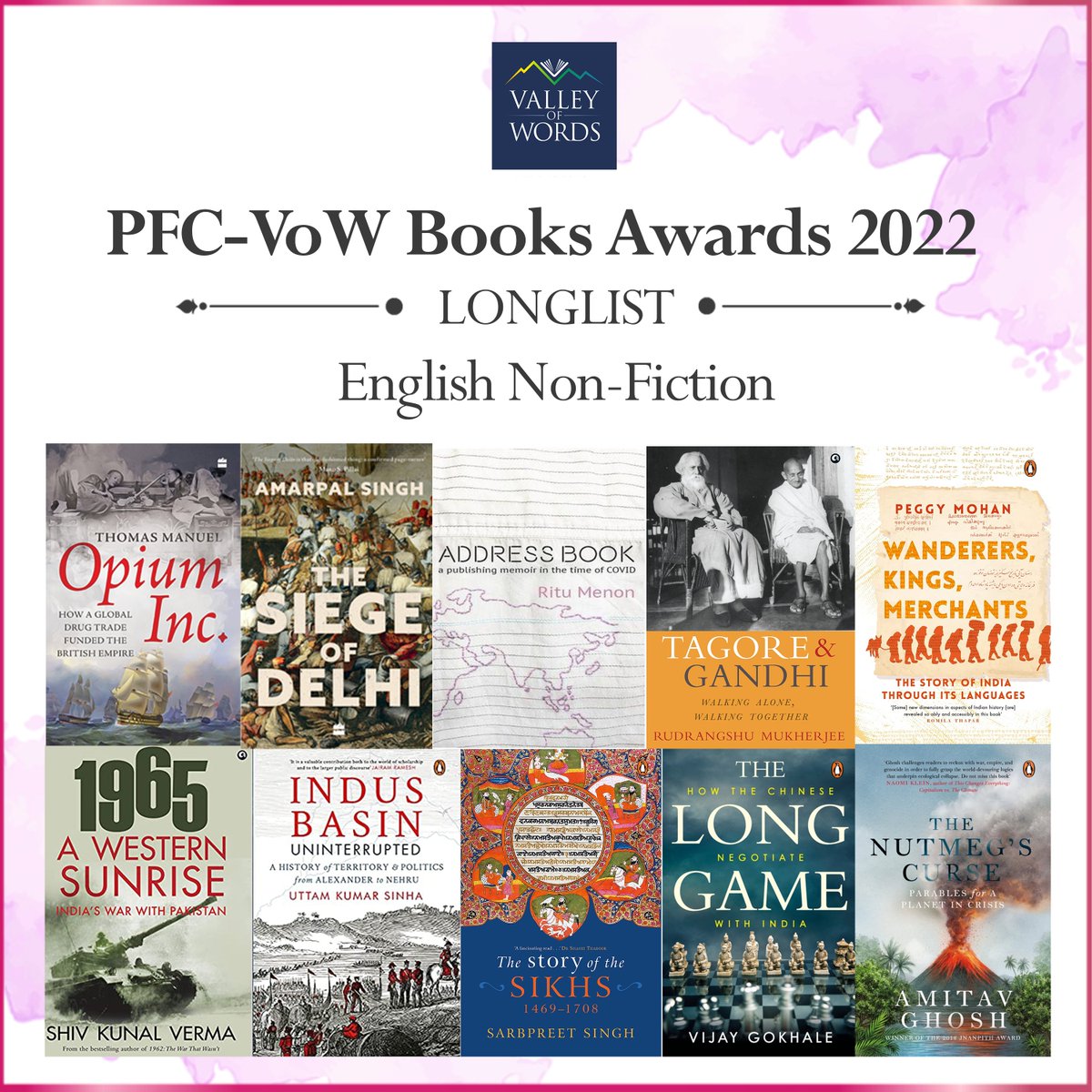 #LONGLIST 2022: NON FICTION
Valley of Words is delighted to announce the Longlist for this year's #BookAwards in the category of English Non-Fiction. 

Stay tuned for the #Shortlist update in July!

#Vowlitfest #Vowbookawards #Authors