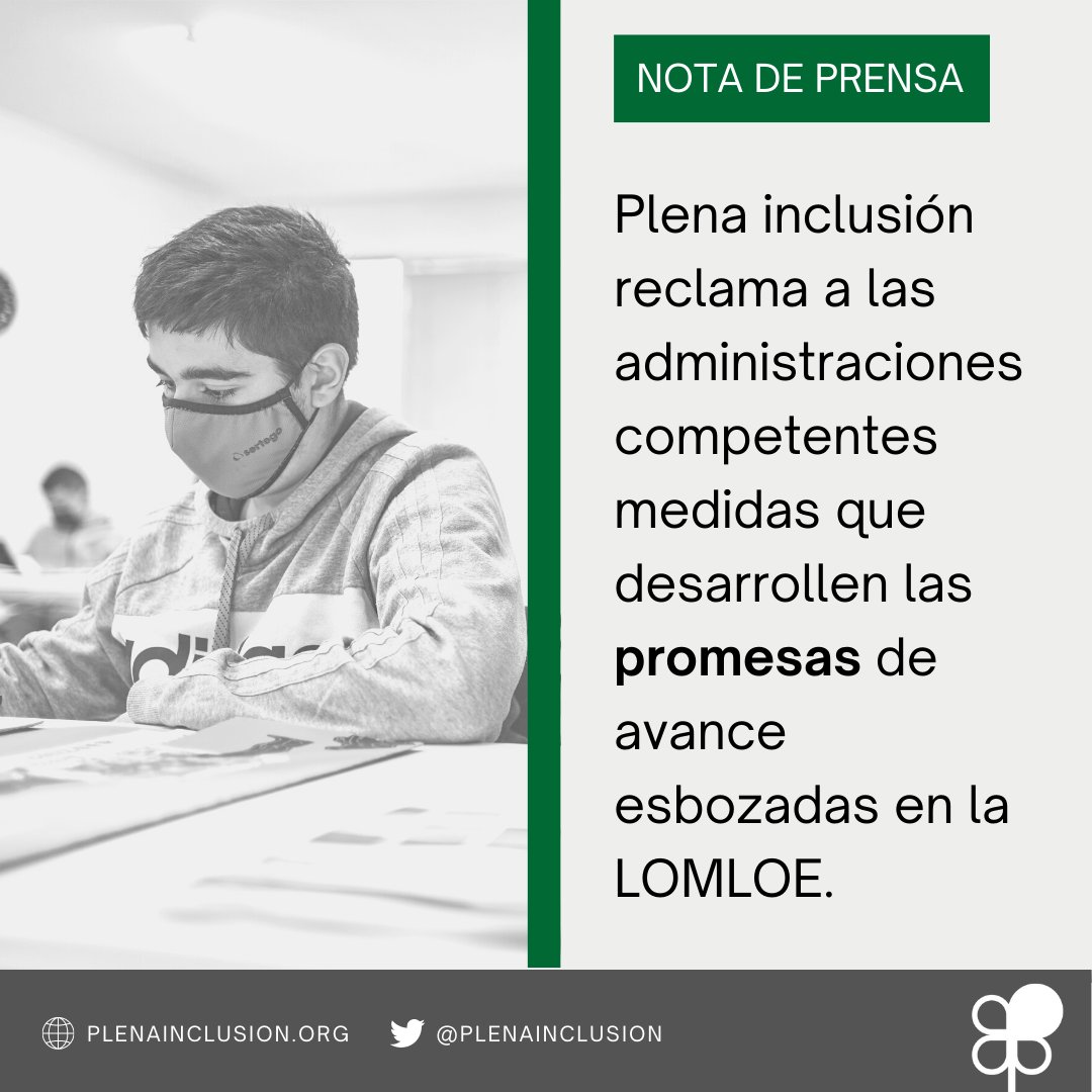Plenainclusion's tweet photo. NOTA DE PRENSA | El curso escolar finaliza sin que se aprecien avances en la puesta en marcha del Plan de Educación Inclusiva

👉🏿La LOMLOE cumple ya 2 años sin que se haya puesto en marcha este plan
👉🏿Plena inclusión demanda que se cumpla

⬇️Infórmate
https://t.co/v9gWLkhzgT https://t.co/XThxbxilYx