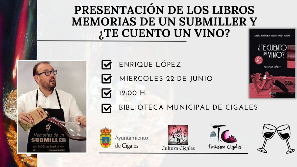 Ruta del Vino Cigales (@rutavinocigales) on Twitter photo Mañana a las 12h se presenta el libro "¿Te cuento un vino?" con <a href="/WinyFog/">CryptoNFTViking.eth</a> en #Cigales. Aforo limitado para acudir a verlo en la Biblioteca Municipal (Las Peñuelas) Mañana a las 12h se presenta el libro "¿Te cuento un vino?" con <a href="/WinyFog/">CryptoNFTViking.eth</a> en #Cigales. Aforo limitado para acudir a verlo en la Biblioteca Municipal (Las Peñuelas)