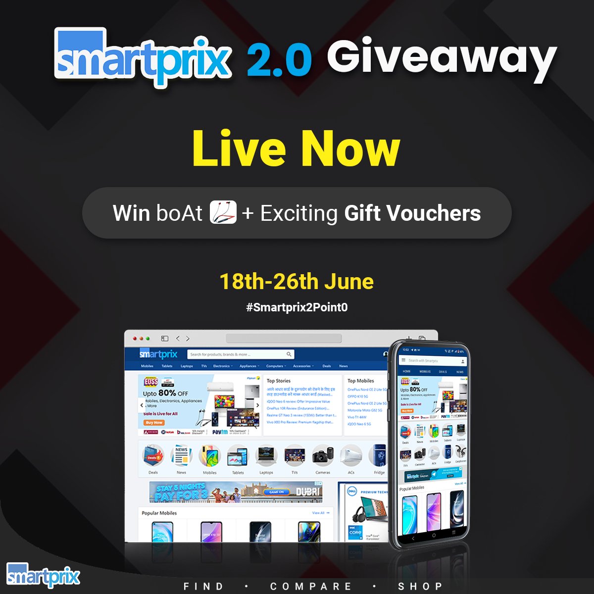 Smartprix's tweet photo. Smartprix 2.0 Giveaway is still live: Participate Now: https://t.co/JnO3snhC5s
To Win boAt Wireless Earphone + Exciting Gift Vouchers
#smartprix2point0 #SmartprixGiveaway https://t.co/eZ9TtNTZt6