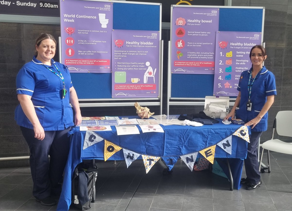 jelli42's tweet photo. This morning our Specialist Nurses from the Community and Paediatrics Sarah and Claire are at our RVI stand for  #WorldContinenceWeek 2022 @NewcastleHosps . A great opportunity for you to meet staff  and discuss continence. https://t.co/9gshUmZsuv