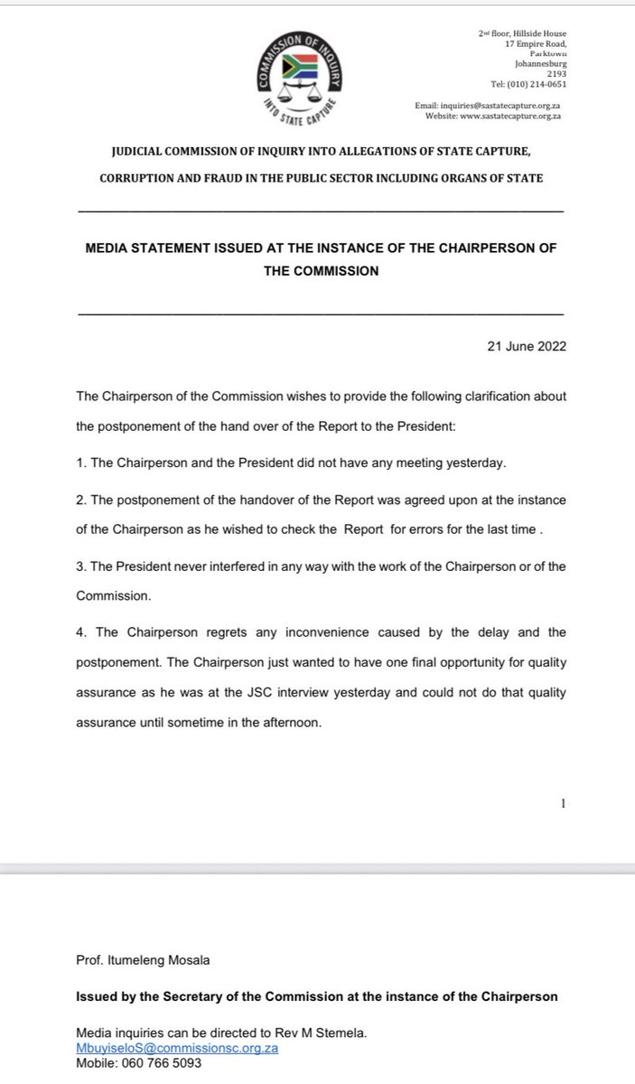 Media Statement #StateCaptureInquiry