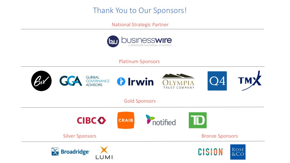 CIRINational's tweet image. #CIRI2022 starts today! A HUGE shout out to our sponsors for supporting CIRI year-round - 
@BusinessWire, @6ix, @GlobalGovGroup, Irwin, Olympia Trust, @q4tweets, @TMXGroup, @cibc , @craibdesign, @Notified, @TD_Canada, @Broadridge, Lumi, @Cision and Rose &amp;amp; Company.