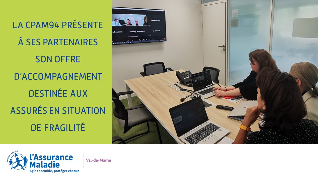 CPAM94's tweet photo. La @CPAM94 propose des webinaires à ses #partenaires pour présenter son offre d’accompagnement destinée aux assurés les plus précaires et les plus vulnérables #Fiersdeprotéger #MissionAccompagnementSanté #ActionSanitaire&Sociale https://t.co/cO7vN147Lr