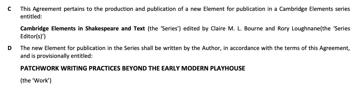 Happy – thrilled you might even say – to share that I'm writing a short book on the writing practices behind the plays of Shakespeare and other Renaissance dramatists, as part of <a href="/roaringgirle/">claire m. l. bourne</a>'s and <a href="/loughnrv/">Rory Loughnane</a>'s new Cambridge Elements in Shakespeare &amp; Text series for <a href="/CambridgeUP/">Cambridge University Press</a>.