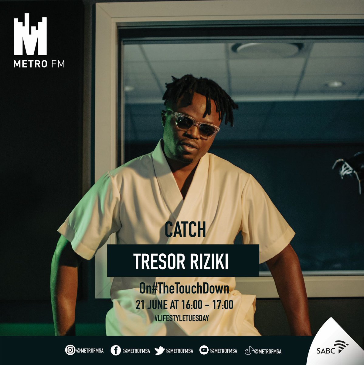 It’s <a href="/tresorofficial/">TRESOR RIZIKI</a> season! 

Join him on #TheTouchDown #LifestyleTuesday on <a href="/METROFMSA/">METROFM SABC</a> with <a href="/iamtbotouch/">Tbo Touch</a> from 4pm till 5pm chatting Drake collaborations, <a href="/JacquelCXHouse/">Jacquel Culture House</a>, #SAMA28 nomination and more! 

#sapr #pr