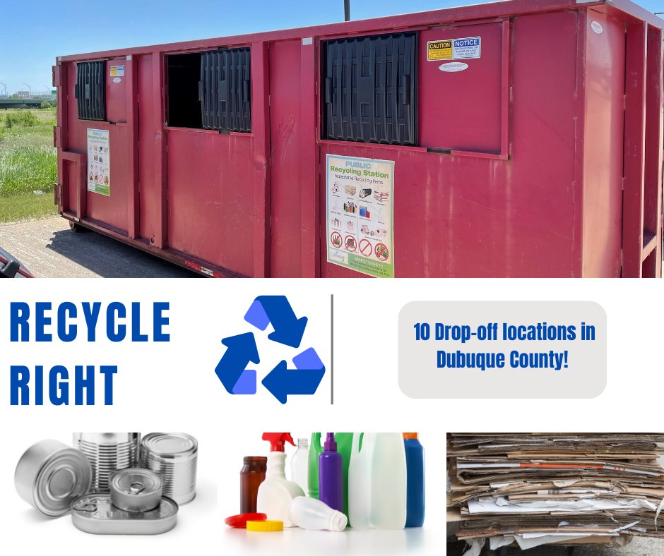 The Agency has 10 drop-off locations in Dubuque County where residents can drop off their metal cans, plastic bottles, newspaper/paper and cardboard. Learn more at dmaswa.org/162