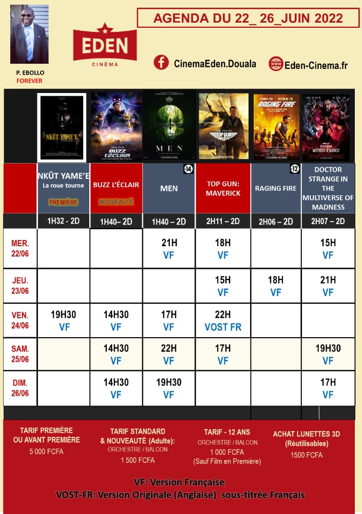 Ledawa's tweet photo. PROGRAMME DE LA SEMAINE
#CANALOLYMPIABESSENGUE
#CANALOLYMPIAYAOUNDE1
#CINEMAEDEN
#GENESISCINEMAS
#DOPE #DCLP #YCLM
#DOUALACESTLAPUISSANCE
#YAOUNDECESTLAMAGIE https://t.co/WngbKaUQOw