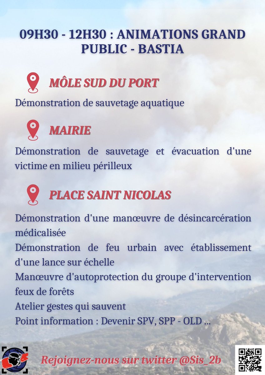 📅 J-4 🔜 Venez nous retrouver Samedi 25 juin 2022 place St Nicolas à #Bastia à l'occasion de la #JNSP
Vous pourrez assister à plusieurs démonstrations, échanger avec les 🚒 et vous renseigner sur les recrutements, les obligations légales de débroussaillement
V'aspettemu numarosi