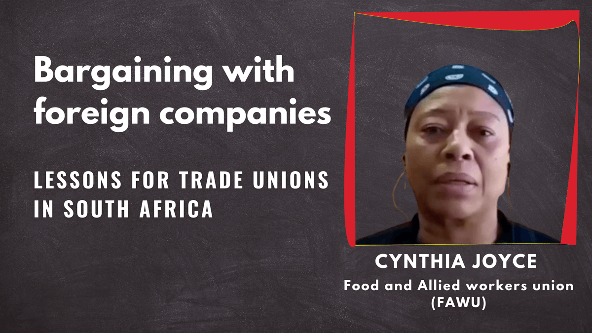 LabourResearch's tweet photo. TRADE UNION STRATEGIES | Bargaining with foreign companies in South Africa
Watch our interview with @fawu_media National Sector Organiser, Cynthia Joyce -> https://t.co/t6cFCKrx0s
#CloverStrike #wagebargaining #negotiations https://t.co/QRGTRhV02L