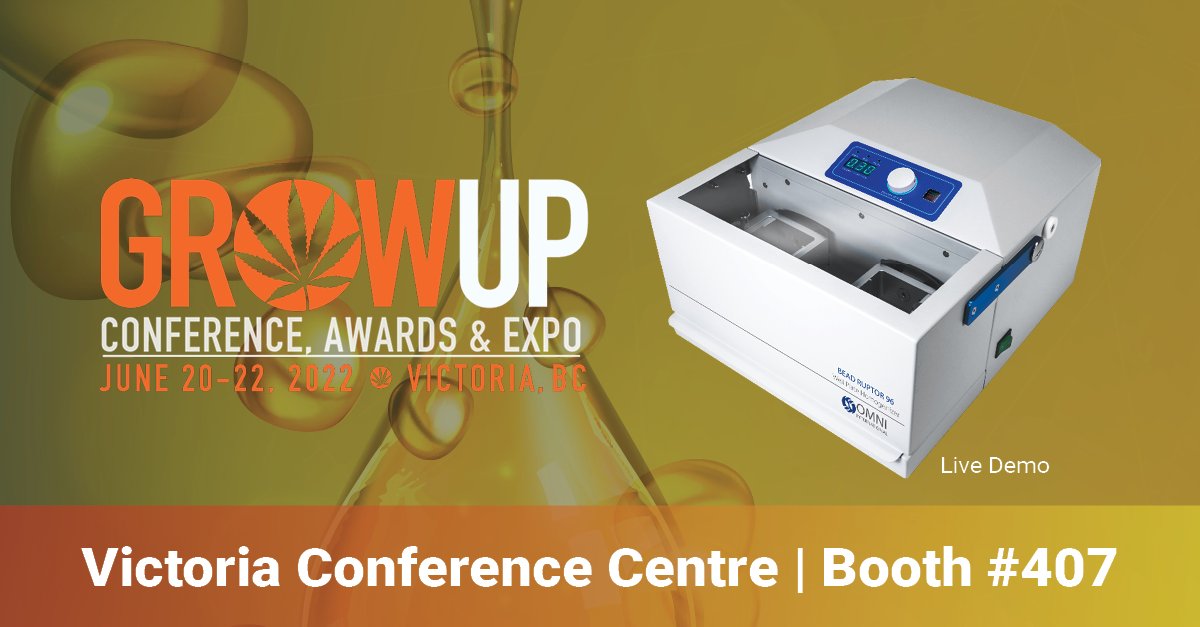 OmniInc's tweet image. Welcome to Grow Up Conference 2022! If you&apos;re in Victoria, BC stop by booth #407 and get a live demo of our Bead Ruptor™ 96 Bead Mill Homogenizer. bit.ly/3n1TTMB #homogenizer #homogenizing #growup #growup2022 #cannabis #medicalcannabis