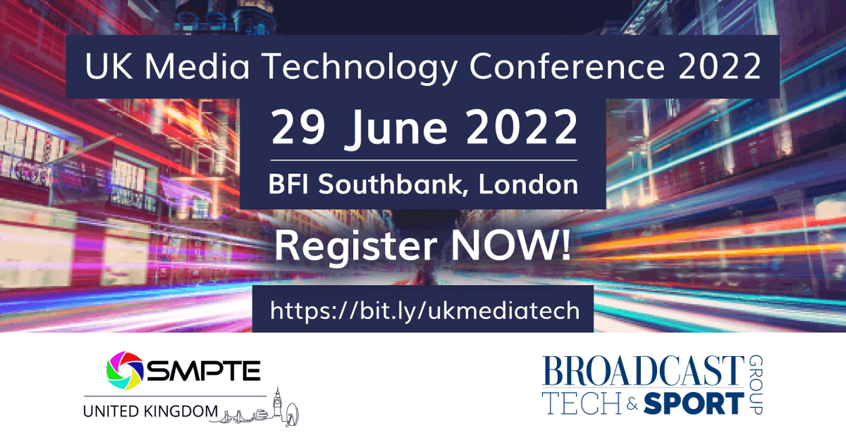 Broadcast_Tech's tweet photo. Check out the full programme for the #UKMediaTech conference, hosted by @smpteconnect and the Broadcast Tech &amp; Sport group.

Don't miss a full day of discussing emerging trends and new #technologies.

See the full programme and get your tickets at https://t.co/zcGRVMWB4f https://t.co/zdkt0vJXbT