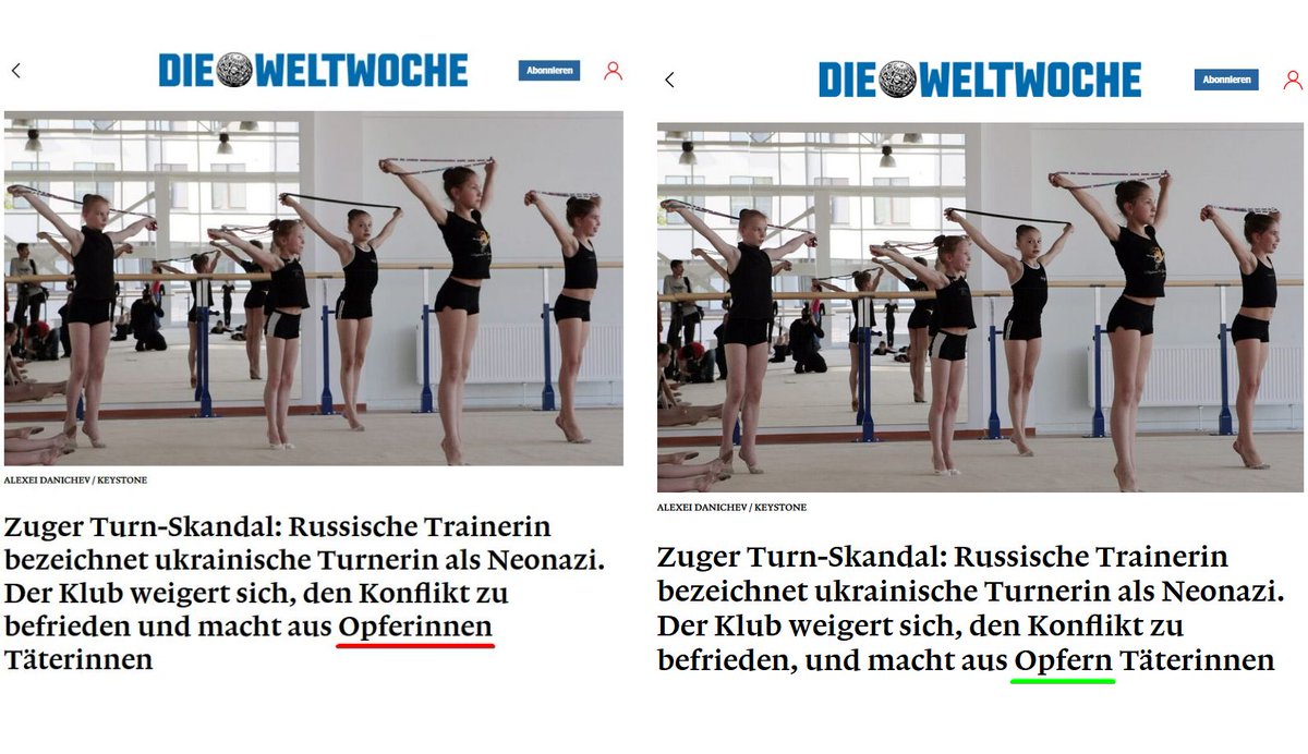 uepo_de's tweet photo. Halleluja! Die Schweizer "Weltwoche" hat ihren gestrigen Gender-Unfall schnell korrigiert. Jetzt ist korrekt von "Opfern" statt "Opferinnen" die Rede. #Gendern #GenderFail https://t.co/9hxLJkzuf1