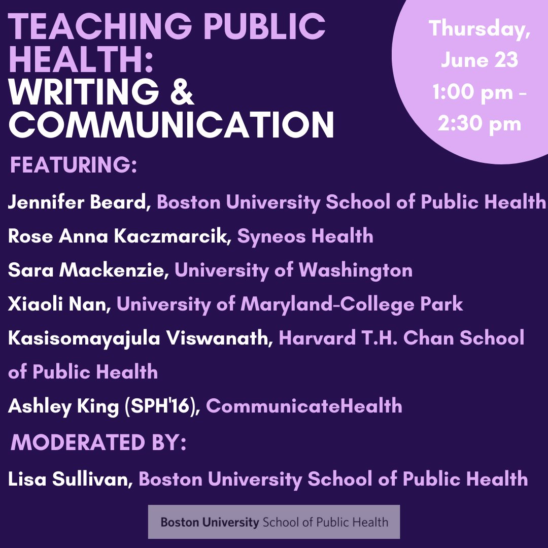 BUSPH's tweet photo. Join us THIS THURSDAY for Teaching Public Health: Writing &amp; Communication!

Ft: @jenbeard7, @RAKaczmarcik, @CommunicateHlth, @uwsph, @xlnan, @vishplus.

Register ➡️ https://t.co/PG9ja4hsQz https://t.co/e7YUaKAOBG