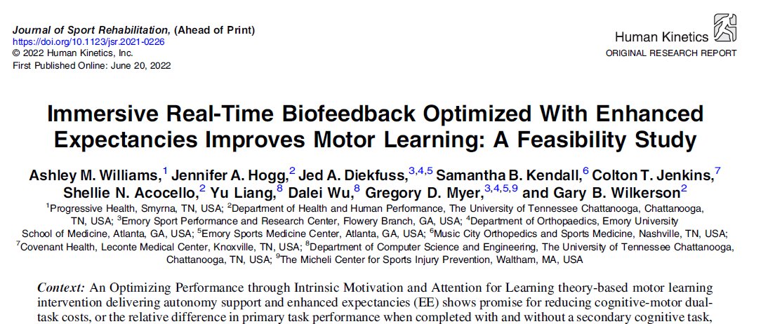 New paper demonstrating how #OPTIMALPREP theory can be used to enhance #motorlearning via the latest #biofeedbacktechnologies -  Lead by Ashley Williams &amp; <a href="/jhogg12/">Jenny Hogg</a>! 
journals.humankinetics.com/view/journals/…