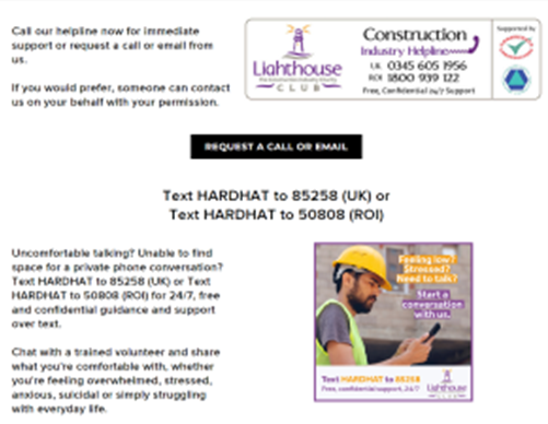 HomeBuildersFed's tweet photo. For those construction workers who are struggling, we encourage you to contact the fantastic @LighthouseClub_ who provide emotional and financial support to all in the industry. Their helpline is free, confidential, and open 24/7: 0345 6051956 (5/6) https://t.co/YSy90oZM05