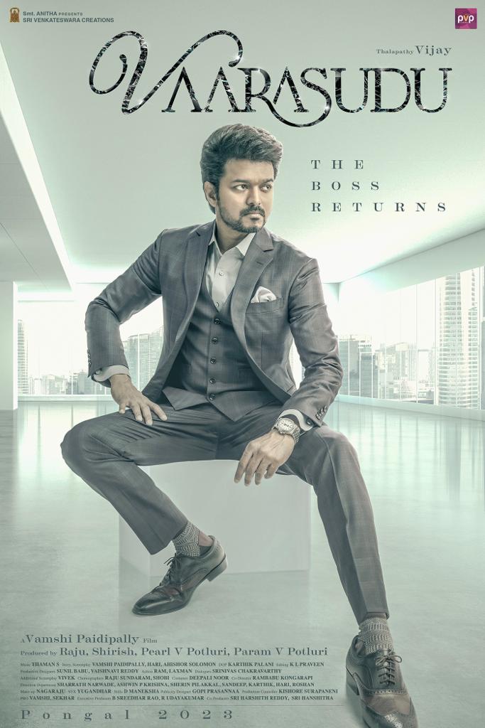 taran_adarsh's tweet photo. VIJAY - VAMSHI PAIDIPALLY - DIL RAJU FILM: FIRST LOOK POSTERS + TITLE ANNOUNCEMENT...
⭐#Varisu in #Tamil
⭐#Vaarasudu in #Telugu
#FirstLook posters of #Vijay's 66th project, which marks the actor's first collaboration with director #VamshiPaidipally and producer #DilRaju. https://t.co/orU4QrKTt1