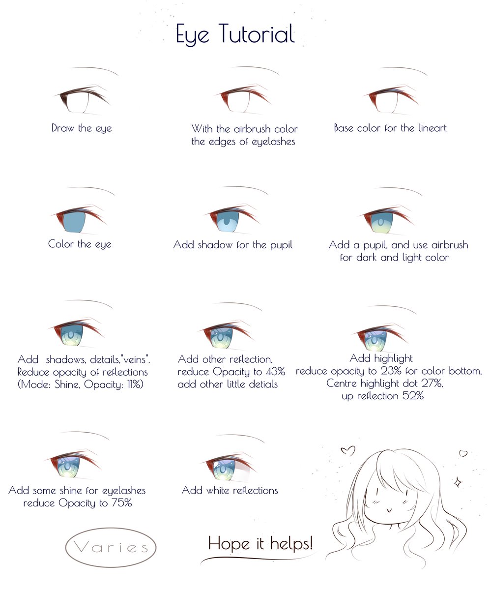 Varies_16's tweet image. Finally made it! Hope it helps! :3 #eyestutorial #drawing #animeeyes #drawingtutorial #illustration 
#digitalart #arttutorial #tutorial 
🌱 You can find all my drawings in my bio
✍️ Program: | PainToolSai2 | |ClipStudioPaint |
⭐ Tablet: Wacom One
🌸 Art: me