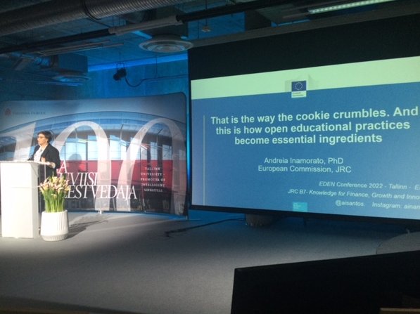 Probably the best title of the whole conference  <a href="/EDEN_DLE/">EDEN Digital Learning Europe</a>!! <a href="/aisantos/">Andreia Inamorato</a> on the stage talking about open educational practices #EDEN2022Tallinn