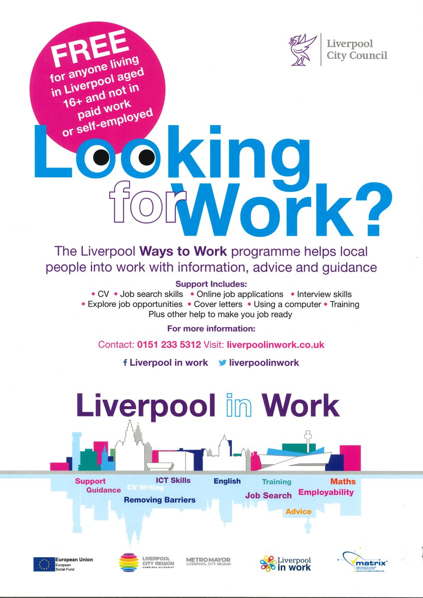 GTDT_Liverpool's tweet photo. Looking for Work? We're delighted that Liverpool in Work are providing face-to-face support at our centre (129d Lodge Lane) every Thursday from 10am - starting on Thursday 23 June 2022.
If you are a local resident looking for work, why not pop in and get some support! https://t.co/LKHpTx8R9i