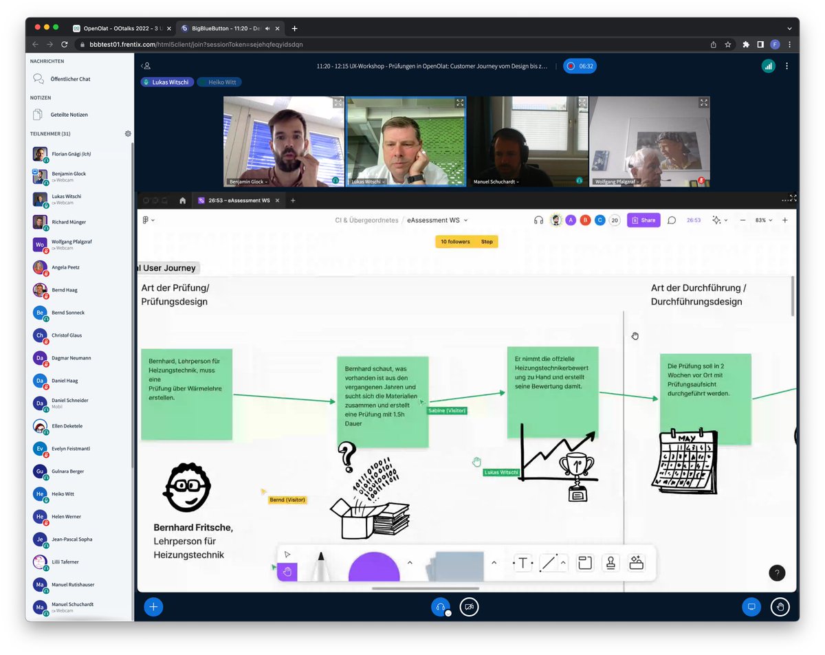 gnaegi's tweet photo. UX Workshop bei den #ootalks zum Thema Prüfungen in #OpenOlat: Customer Journey vom Design bis zur Auswertung dem den frentix UX Spezialisten Lukas und Benjamin https://t.co/39HyVnCQij