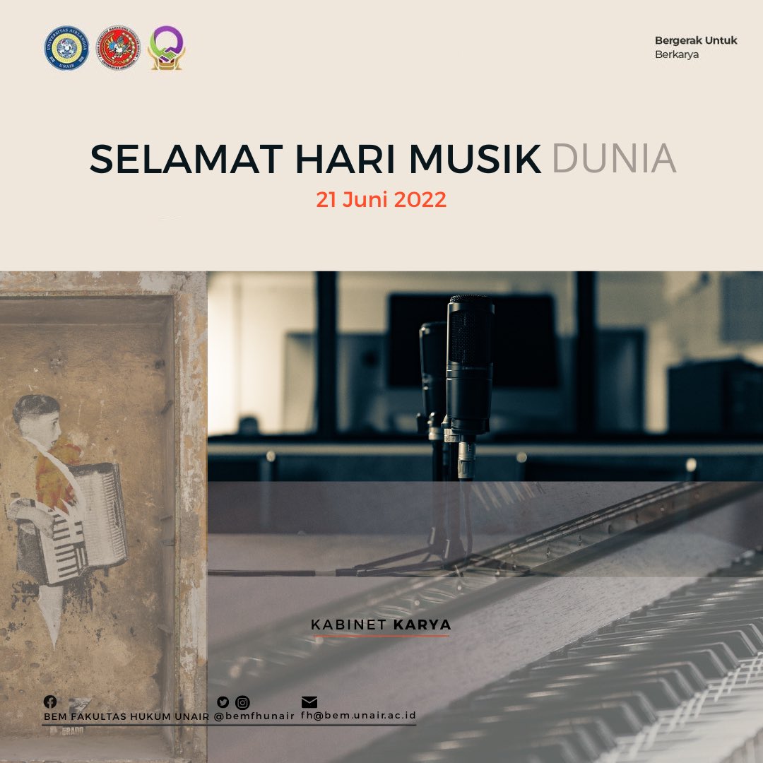 [SELAMAT HARI MUSIK DUNIA]

Kami Segenap Keluarga BEM FH UNAIR Kabinet Karya mengucapkan Selamat Hari Musik Dunia, Semoga Kesenian Musik tetap terjaga eksetensinya bagi seluruh dunia

•

KABINET KARYA !
BERGERAK untuk BERKARYA !