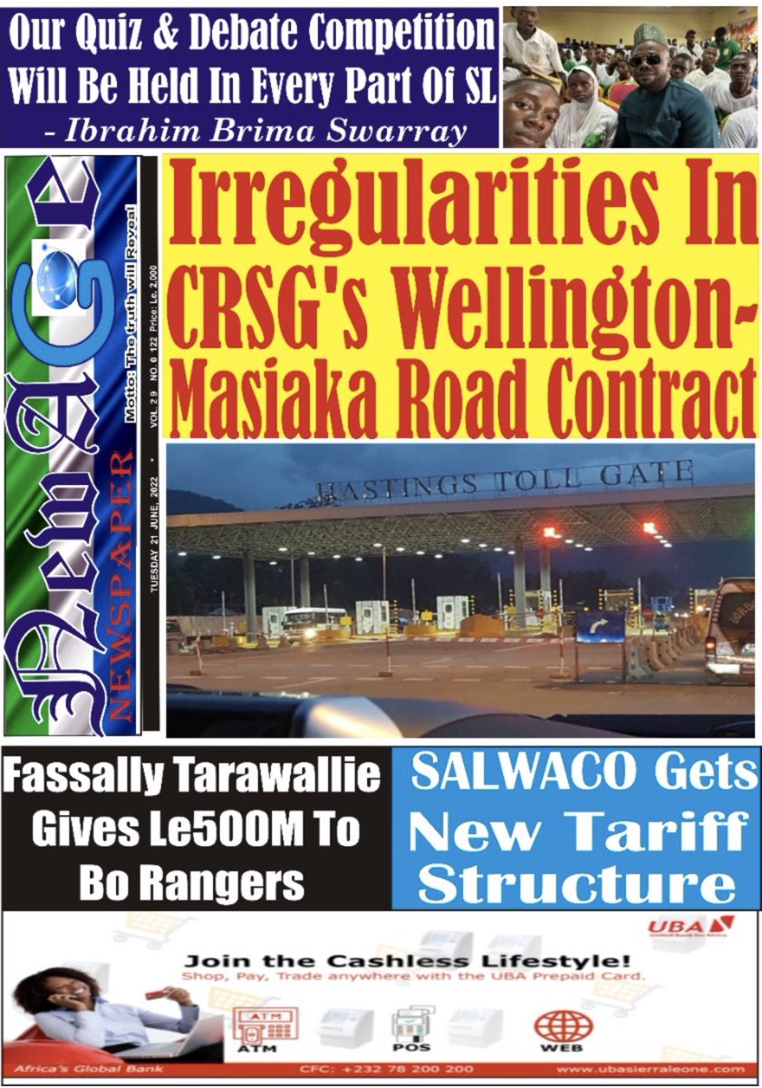 thomasd05987132's tweet photo. As a country we always settle for less, Auditors have exposed toll-road contract given to China Railway Seventh Group #CRSG as there are so many irregularities @KYumkella @HonChernor @PresidentBio @juldeh_vice https://t.co/7JuooF5h9N
