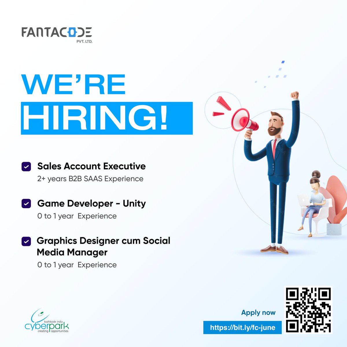 fantacode's tweet photo. Weโre hiring for three new roles.
Learn more and Apply : https://t.co/BbzxaEiXeC
#hiringnow #fantacode #salesaccountexecutive #gamedeveloper #graphicdesigner https://t.co/tipeARERRw