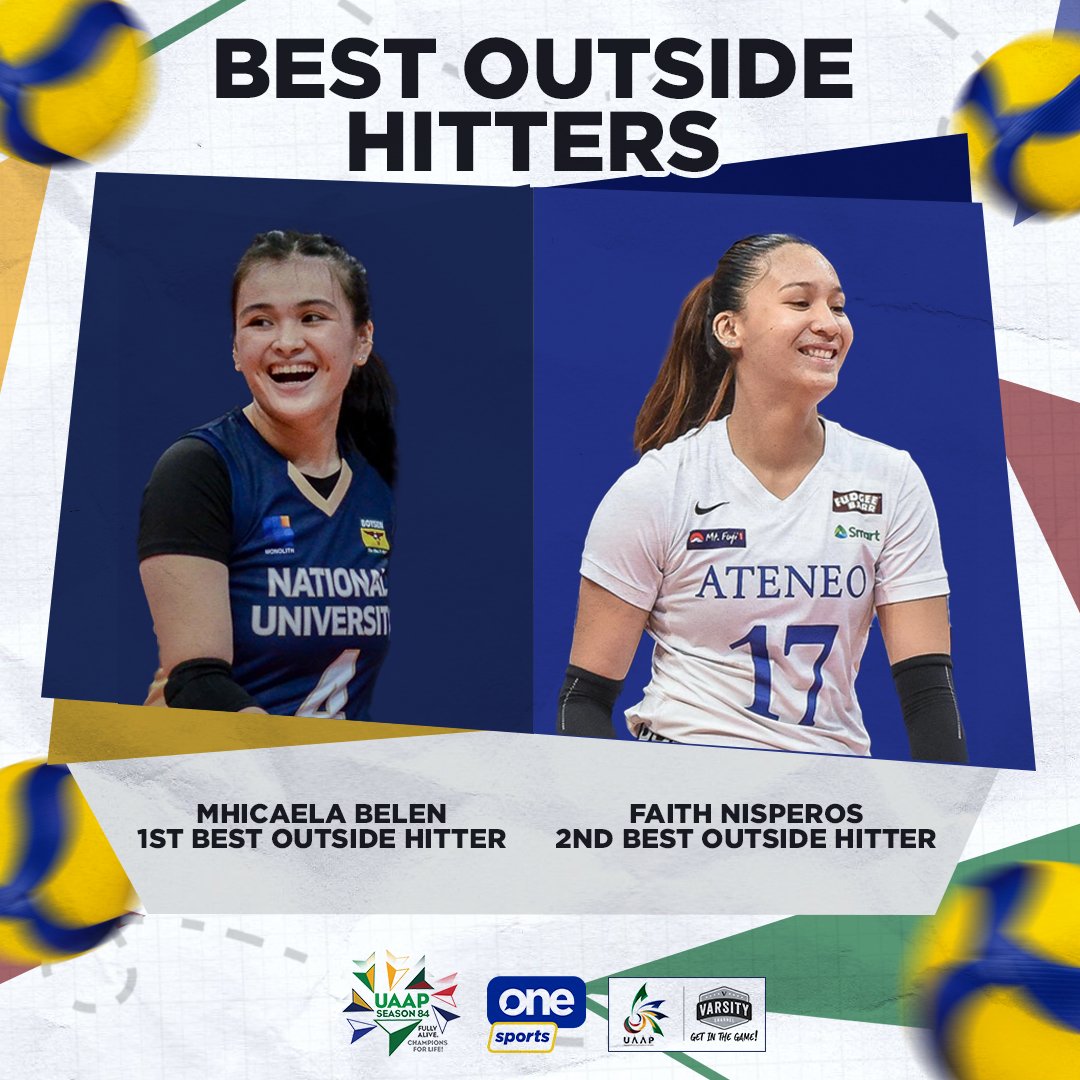 OneSportsPHL's tweet photo. Count on them to deliver the goods!

Mhicaela Belen and Faith Nisperos are the Best Outside Hitters of the #UAAPSeason 84 women's volleyball tournament!

#FullyAlive #ChampionsForLife https://t.co/Q2I1ZGewnl