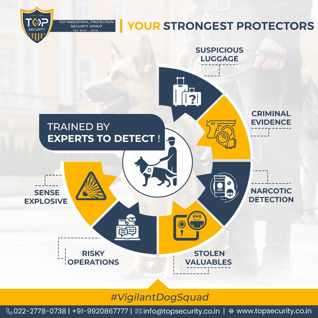 Topforcegroup's tweet image. Our dogs are properly trained to detect the right. We deploy Sniffer dogs, German Shepherds, Dobermans etc which are trained in activities like tracking, guarding and patrolling.
topsecurity.co.in

#TopIPS #SecurityServiceProvider #Dogsquad #Safety #Guarding #Patrolling