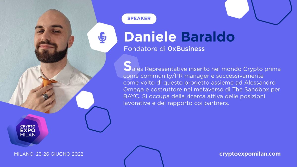 CryptoExpoMilan's tweet photo. 📢 Conosci gli speaker del Crypto Expo Milan 2022
Daniele Baraldo e Alessandro Omega, Founders di @0xbusiness , saranno presenti come speaker al #CryptoExpoMilan2022.
👉 Visita https://t.co/ZYJprkX55y per scoprire tutti i protagonisti del #CEM22 https://t.co/bPWzBNv48R
