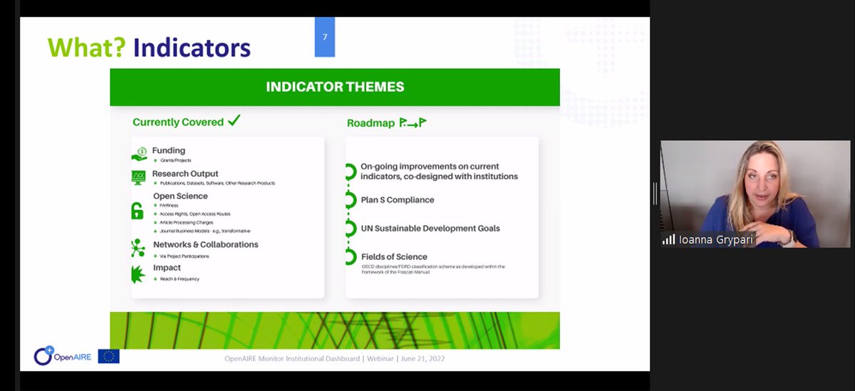 andremvieira's tweet image. Discovering the #indicators provided by the #OpenAIRE_Monitor Institutional Dashboard to help Institutions track their research activities.
A @OpenAIRE_eu #webinar presentation by Ioanna Grypari and @lpispir
