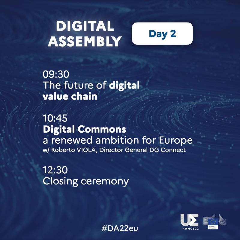 DigitalEU's tweet photo. ✨Are you ready for the 2⃣nd day of the Digital Assembly 2022 🇫🇷?

📌Tune in at 9:30 to listen to the first plenary session where we will discuss the future of digital value chain➡️https://t.co/DoWrYUAtix

👇Here is the full agenda of the day👇 #DA22eu