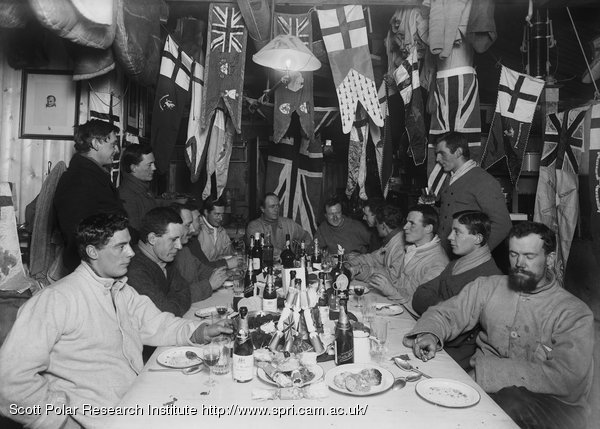 On the same day in 1911, 600km away, Scott and his party celebrated Midwinter's Day at the Cape Evans Hut on Ross Island #Antarctica. The following year, five would perish on the return journey from the Pole; pic @scottpolar #Solstice #ShortestDay