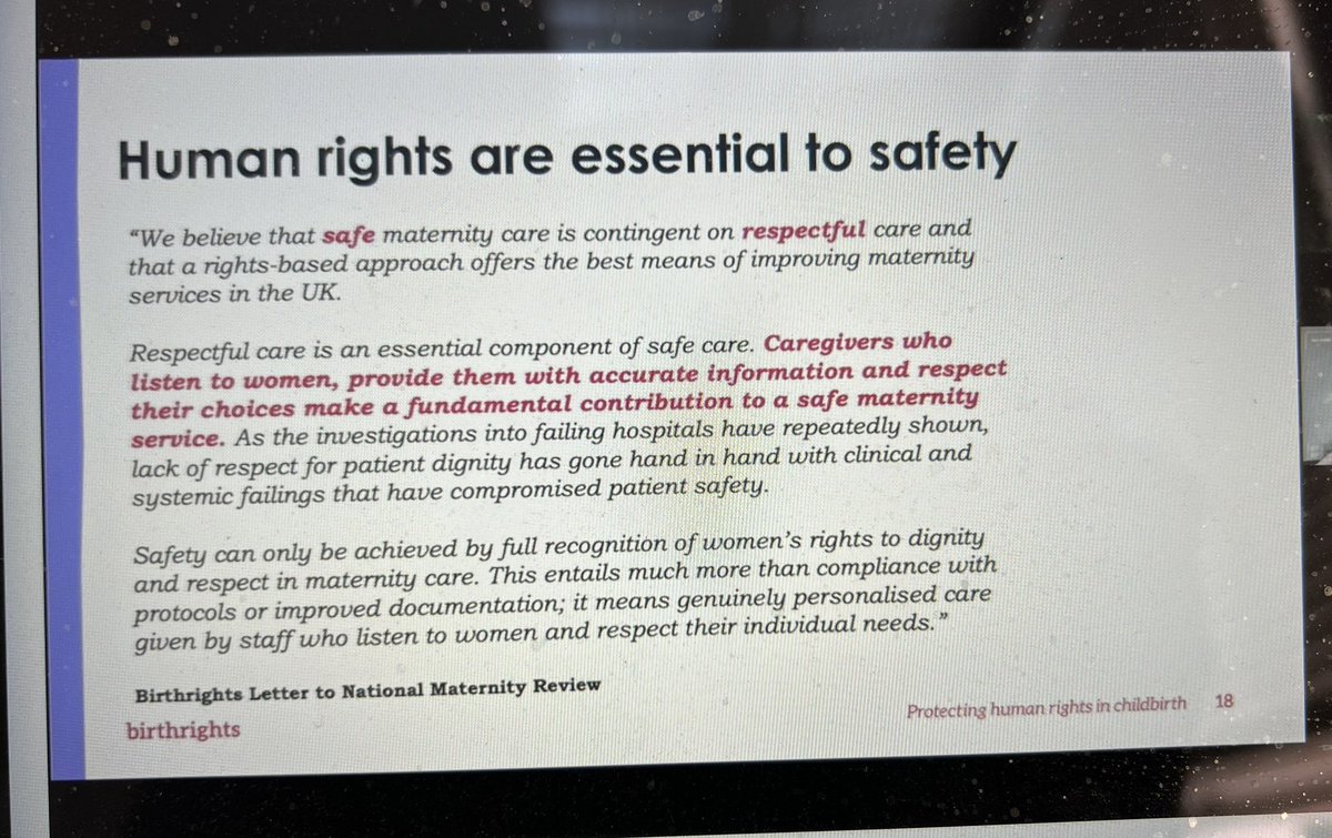 DrTamaraKubba's tweet photo. Powerful session from @eprochaska founder of @birthrightsorg focusing on women’s perspectives on their maternity experience + how human rights are essential for safe maternity care #MLW22 #maternitycare #matexp @L6UPY @RCObsGyn @BMFMSNews @DOckendenLtd https://t.co/N6hrwj7SvI