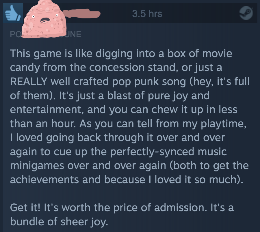 teamlazerbeam's tweet photo. The latest Blob review is just awesome:🎸

"...a blast of pure joy and entertainment, and you can chew it up in less than an hour."✨

It's so heartwarming seeing Teenage Blob resonating with someone in this way!💖

#punkgames #Steam #indiedev https://t.co/hUW0Ye15jW