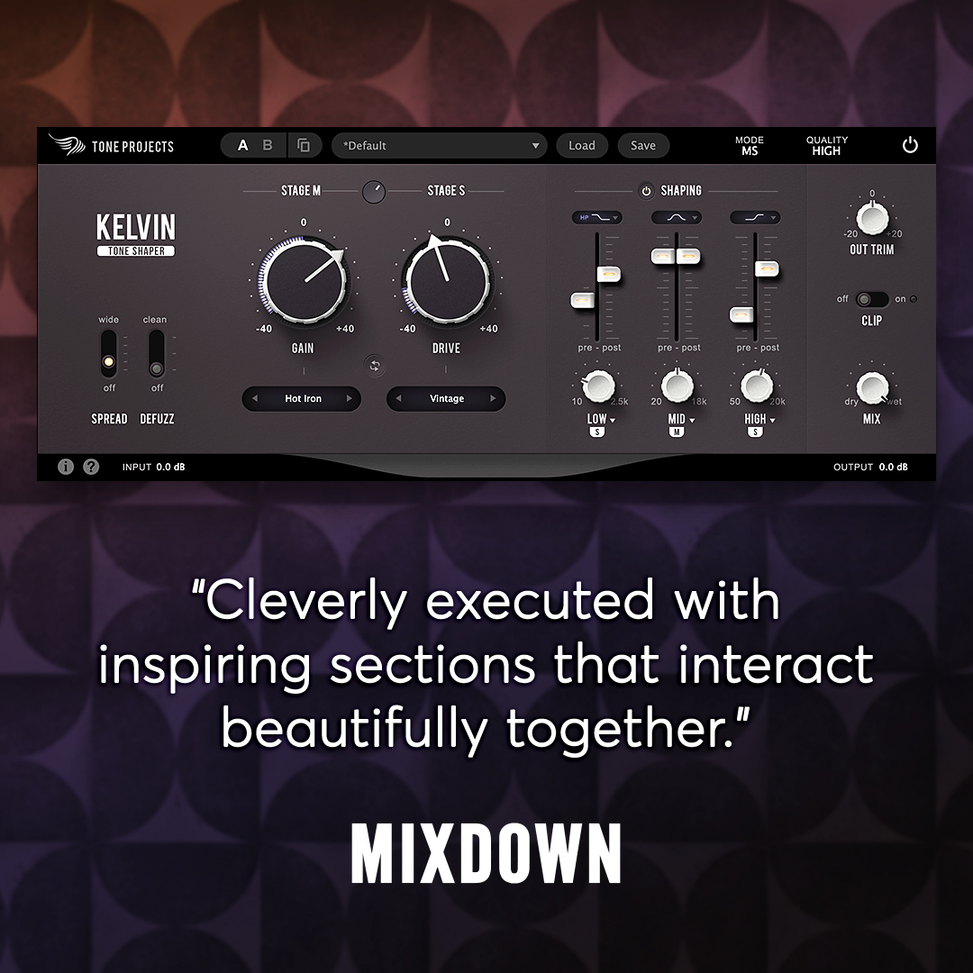 Kelvin Tone Shaper is reviewed in <a href="/MixdownMagazine/">Mixdown Magazine</a>  June edition 🙌

"The variety of flavours available here is pretty amazing [...] Having two stages to work with and given how they network with each other is pretty fresh and inspiring; not to mention they sound great!"