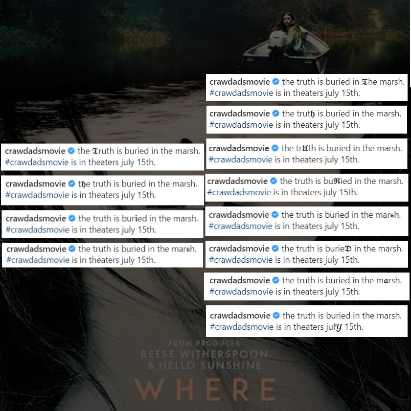 TheSwiftSociety's tweet photo. 🚨| "Carolina" by @TaylorSwift13 from @CrawdadsMovie may be released this Thursday, June 23rd!

— The odd letters in recent posts from the movie's Instagram account spell "this thursday" https://t.co/iE9e9Xl3B9