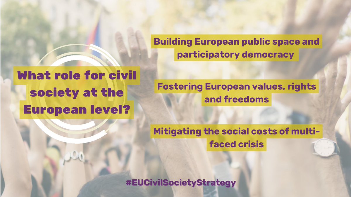 EUCivicForum's tweet photo. Why do we need a #EUCivilSocietyStrategy? 

Because civil society:

✅Channels concerns &amp; aspirations of people in the EU
✅Acts to #LeaveNoOneBehind  
✅Fosters and protects rights &amp; democracy 

👉Both at national and 🇪🇺 level. https://t.co/neN4QU9k3w