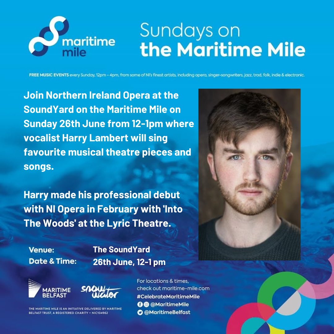 NIOpera's tweet photo. This Sunday we're back on the Maritime Mile with @HarryJLambert performing at the #SoundYard between 12-1pm before he hosts our pub quiz, #LaTriviata at the New Orpheus Bar on Hill St from 4-6pm.  Come along! More details on our website. #snowwaterni https://t.co/Zv8YjDHFGg